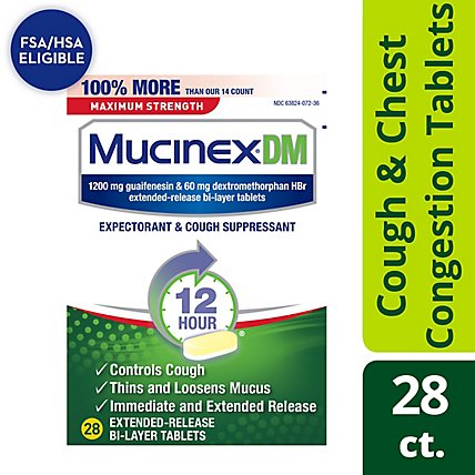Mucinex DM Expectorant & Cough Suppressant Maximum Strength 12 Hours Relief Tablets - 28 Count - Image 1