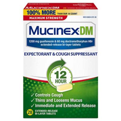 Mucinex DM Expectorant & Cough Suppressant Maximum Strength 12 Hours Relief Tablets - 28 Count - Image 3