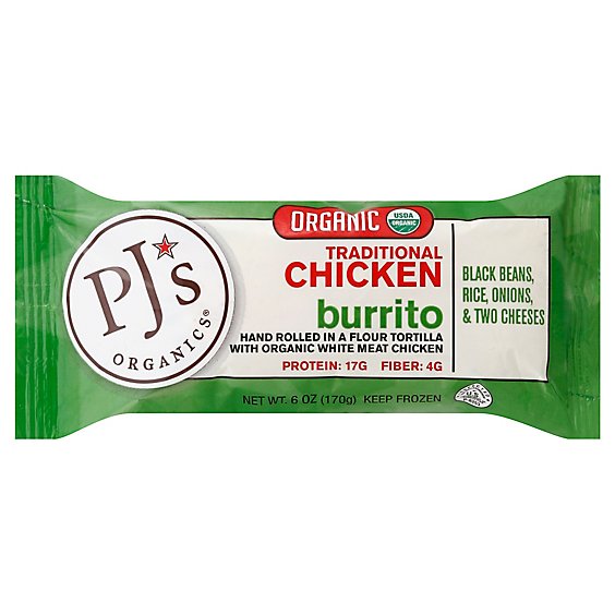 PJs Organics Burrito Chicken Original - 6 Oz