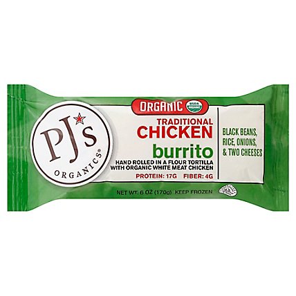 PJs Organics Burrito Chicken Original - 6 Oz - Image 1