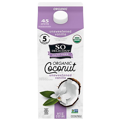 So Delicious Dairy Free Organic Coconutmilk Beverage Unsweetened Vanilla Half Gallon - 64 Fl. Oz.
