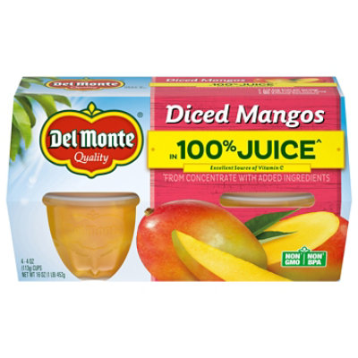 Del Monte Diced Mango Fruit Cup Snacks in 100% Fruit Juice - 4 - 4 Oz