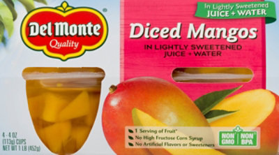 Del Monte Mangos Diced in Lightly Sweetened Juice + Water Cups - 4-4 Oz - Image 2