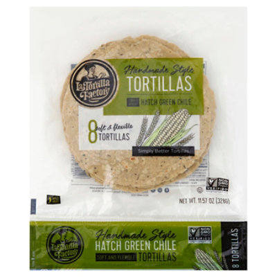La Tortilla Factory Tortillas Corn Hand Made Style Green Chile Bag 8 Count - 11.57 Oz