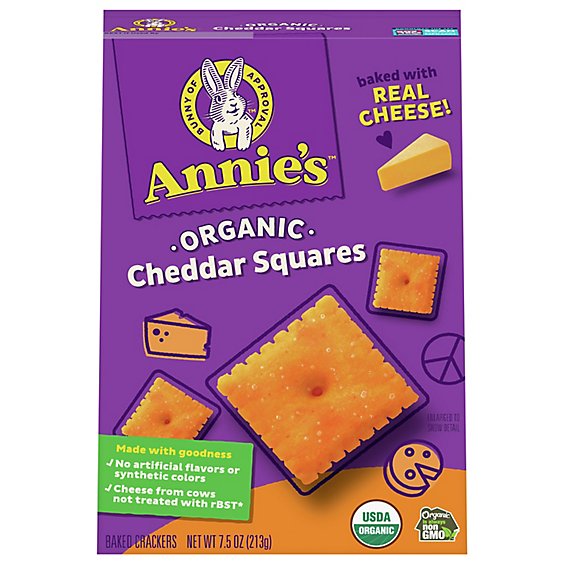 Annies Homegrown Crackers Organic Baked Snack Cheddar Squares  - 7.5 Oz
