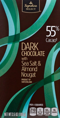 Signature Select Candy Dark Chocolate with Sea Salt & Almond Nougat 55% Cacao - 3.5 Oz - Image 2