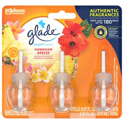 Glade Plugins Hawaiian Breeze Scented Oil Air Freshener Refill 3 Count - 1.34-Oz