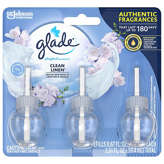 Glade Plugins Clean Linen Scented Oil Air Freshener Refill 3 Count - 1.34 Oz