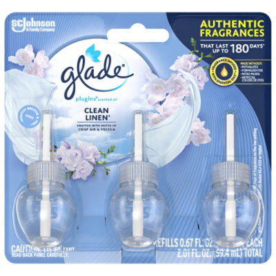 Glade Plugins Clean Linen Scented Oil Air Freshener Refill 3 Count - 1.34 Oz  - Jewel-Osco