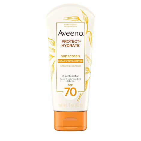 Aveeno Active Naturals Sunscreen Lotion Protect + Hydrate  Broad Spectrum SPF 70 - 3 Oz