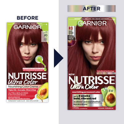 Garnier Nutrisse Ultra Color Nourishing Hair Color Creme R3 Light Intense Auburn Kit - Each - Image 2