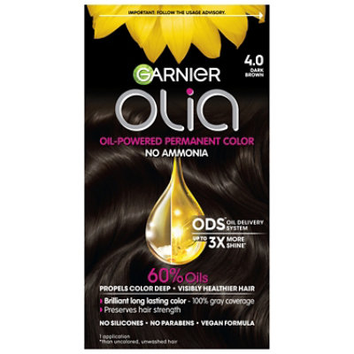 Garnier Olia Oil Powered Ammonia Free Permanent Hair Color 4.0 Dark Brown Kit - Each - Image 1