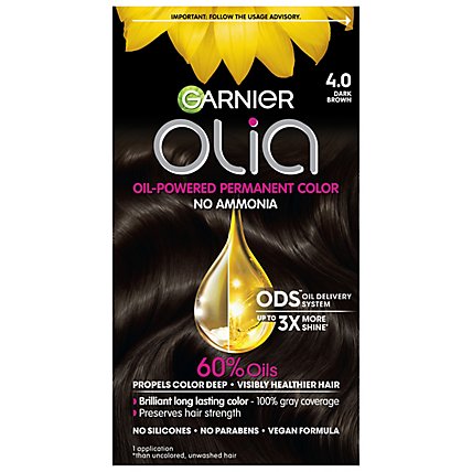 Garnier Olia Oil Powered 4.0 Dark Brown Permanent Hair Color - Each - Image 1