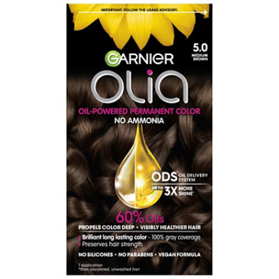 Garnier Olia Oil Powered Ammonia Free Permanent Hair Color 5.0 Medium Brown Kit - Each
