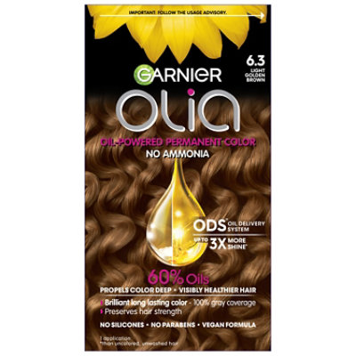 Garnier Olia Oil Powered Ammonia Free Permanent Hair Color 6.3 Light Golden Brown Kit - Each - Image 3