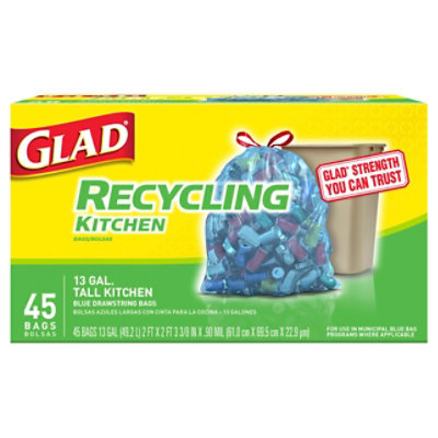 Glad Recycling Trash Drawstring Translucent Blue 30 Gallon - 28 Count -  Randalls