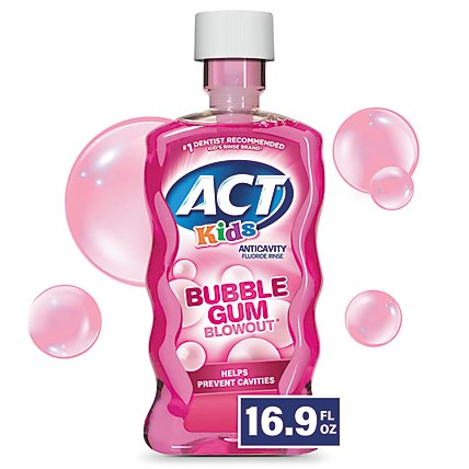 ACT Kids Fluoride Rinse Anticavity Bubble Gum Blowout - 16.9 Fl. Oz. - Image 1
