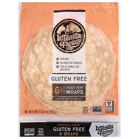 La Tortilla Factory Wraps Gourmet Ancient Grain Ivory Teff Bag 6 Count - 13.97 Oz