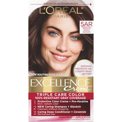 L'Oreal Paris Excellence Creme Permanent Triple Care Hair Color 5AR Medium Maple Brown Kit - Each