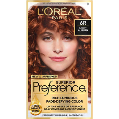 L'Oreal Paris Superior Preference Fade-Defying Permanent Hair Color 6R Light Auburn Kit - Each