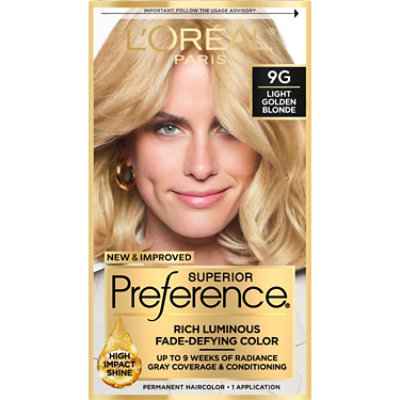 L'Oreal Paris Superior Preference Fade-Defying Hair Color 9G Light Golden Blonde Kit - Each - Image 1