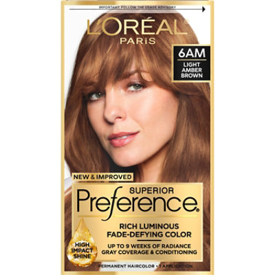 L'Oreal Paris Superior Preference Fade-Defying Permanent Hair Color 6AM Light Amber - Each