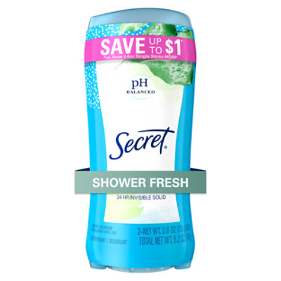 Secret Antiperspirant Deodorant Invisible Solid Shower Fresh Twin Pack - 2-2.6 Oz