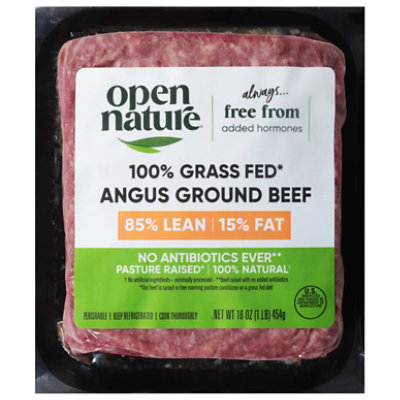 Open Nature 85% Lean 15% Fat All Natural Grass Fed Ground Beef Angus - 16 oz