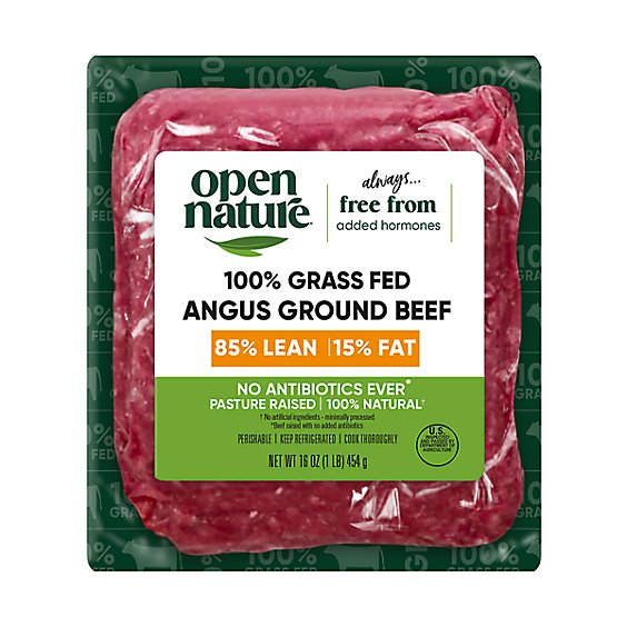 Open Nature 100% Natural Grass Fed Angus Ground Beef 85% Lean 15% Fat - 16 Oz