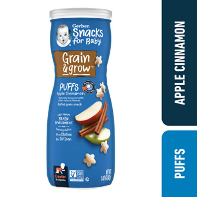 Gerber Apple Cinnamon Grain & Grow Puffs Snacks for Baby Canister - 1.48 Oz