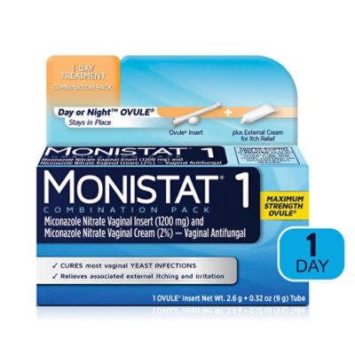 Monistat Vaginal Antifungal 1-Day Treatment Ovule Cure Itch Relief Maximum Strength - 0.32 Oz