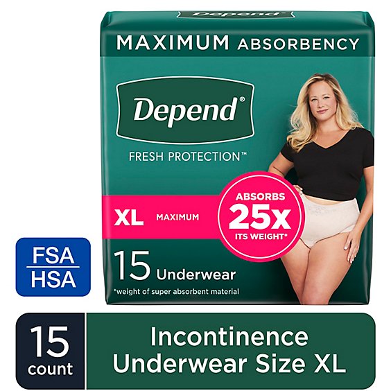 Depend Fresh Protection Adult Extra-Large Blush Maximum Incontinence Underwear - 15 Count
