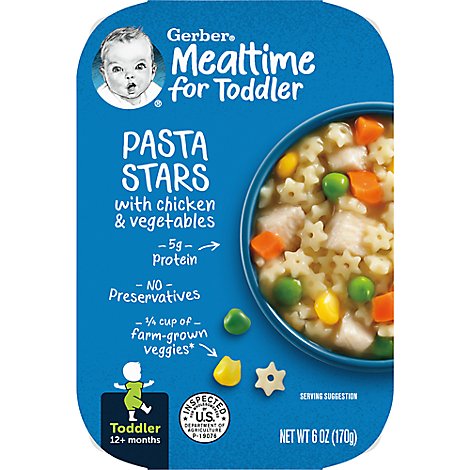 Gerber Baby Food Toddler Pasta Stars With Chicken & Vegetables - 6 Oz