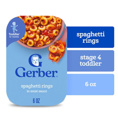 Gerber Mealtime Spaghetti Rings in Meat Sauce Toddler Food Tray - 6 Oz - Image 1