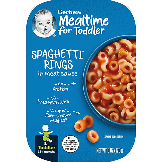 Gerber Mealtime Spaghetti Rings in Meat Sauce Toddler Food Tray - 6 Oz