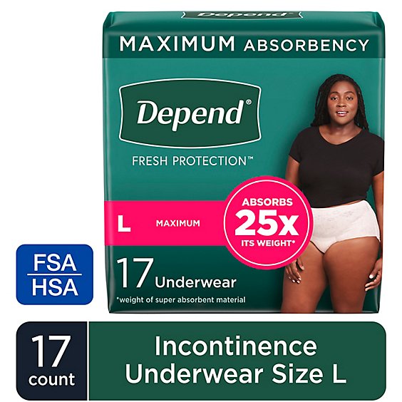 Depend Fresh Protection Adult Large Blush Maximum Incontinence Underwear - 17 Count