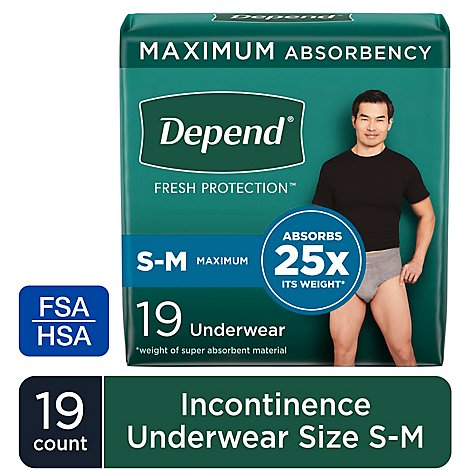 Depend FIT-FLEX Incontinence Underwear for Men Maximum Absorbency Small/Medium - 19 Count