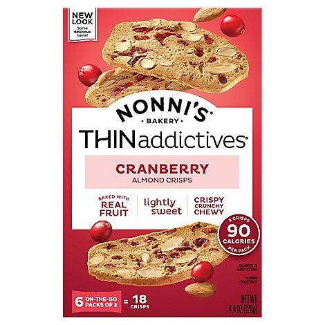 Nonnis THINaddictives Cookies Almond Thin Cranberry 6 Count - 4.4 Oz
