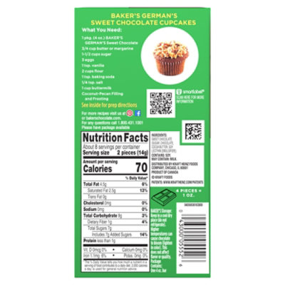 Baker's German's Sweet Chocolate Premium Baking Bar with 48% Cacao - 4 Oz - Image 2