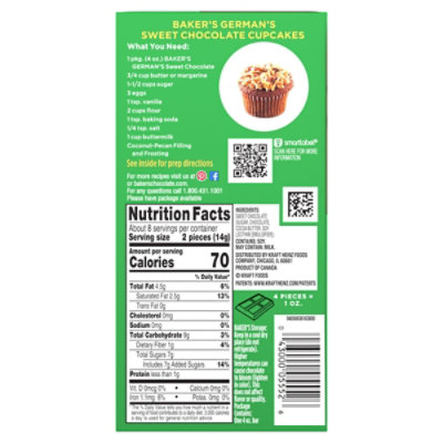 Baker's German's Sweet Chocolate Premium Baking Bar with 48% Cacao - 4 Oz - Image 3