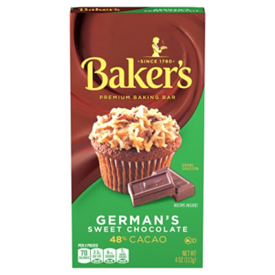 Bakers Chocolate Baking Bar Sweet Germans 48% Cacao - 4 Oz