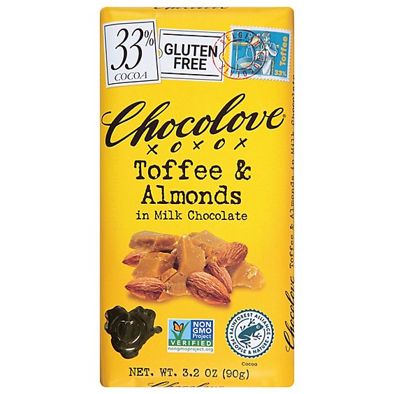 Chocolove Chocolate Bar Milk Chocolate Toffee & Almonds - 3.2 Oz