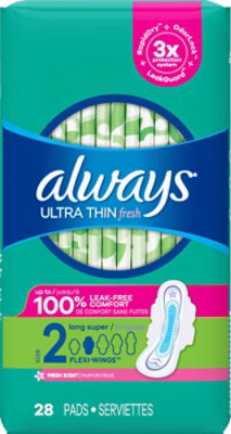Always Ultra Thin Size 2 Super Unscented Daytime Pads with Wings - 28 Count - Image 2