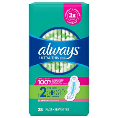 Always Ultra Thin Size 2 Super Unscented Daytime Pads with Wings - 28 Count - Image 1