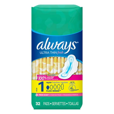 Always Fresh Pads Ultra Thin Regular Clean Scent - 32 Count