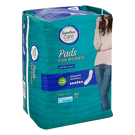 Signature Care Pads For Women Moderate Absorbency Long Length - 54 Count