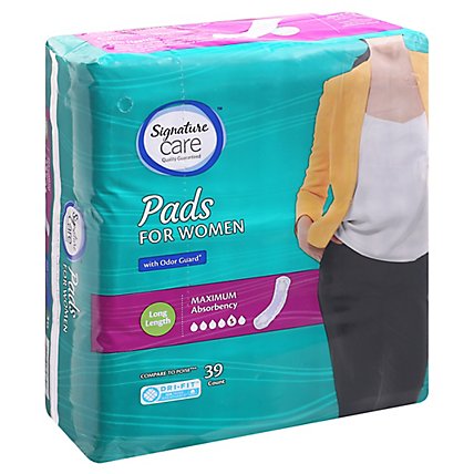 Signature Care Maximum Absorbency Long Length Bladder Control Pads For Women - 39 Count - Image 1