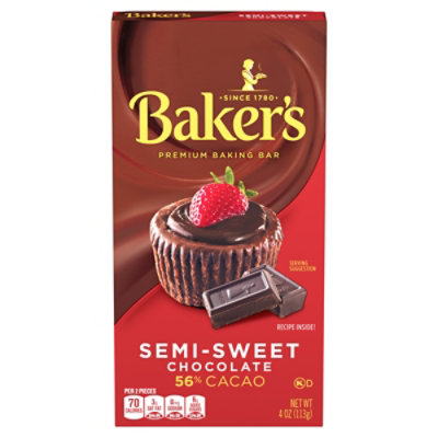 Baker's Semi Sweet Chocolate Premium Baking Bar with 56% Cacao Box - 4 Oz - Image 1