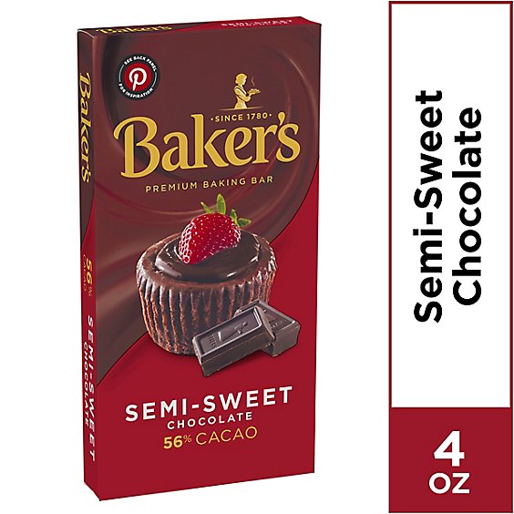 Baker's Semi Sweet Chocolate Premium Baking Bar with 56% Cacao Box - 4 Oz