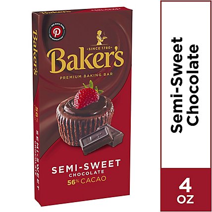 Baker's Semi Sweet Chocolate Premium Baking Bar with 56% Cacao Box - 4 Oz - Image 1